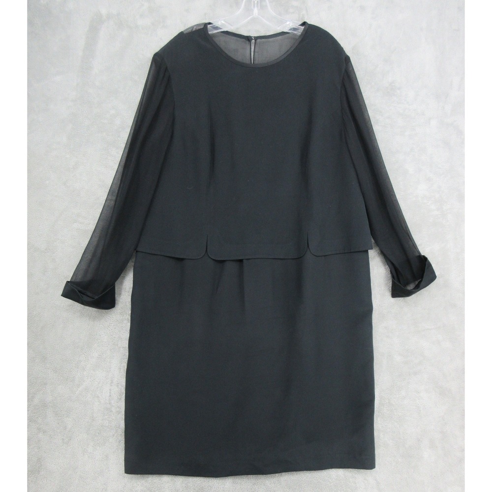 Vintage Shomi Dress Womens Size 20 Black Silk Sheer Sleeves Cocktail Evening Zip